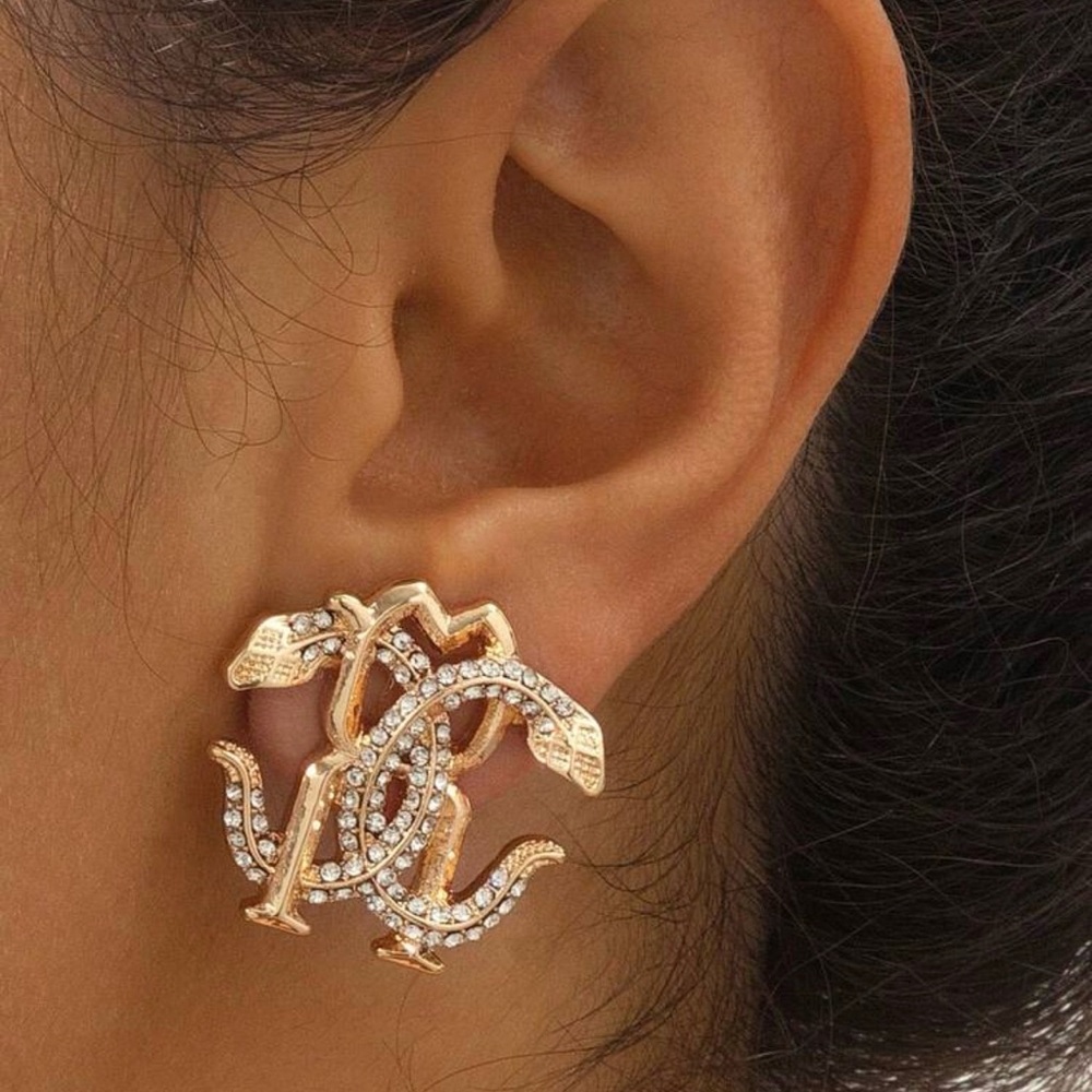 NWT TOTALLY GORGEOUS GOLD & ZIRCONIAS SNAKE  EARRINGS